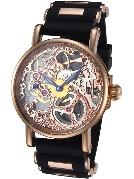 Rougois Rosarita Hand Wind Decorated Skeleton Movement Watch with Rose Goldtone Case #RS10005-BSB