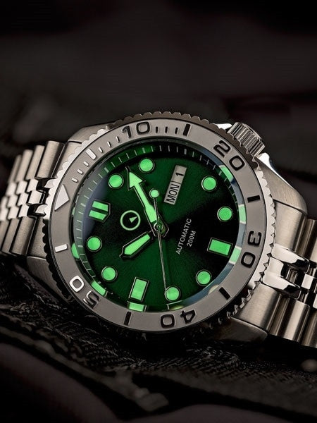Islander Green Dial Automatic Dive Watch with Bracelet, Double-Domed AR Sapphire Crystal, and Embossed Ceramic Bezel Insert #ISL-44
