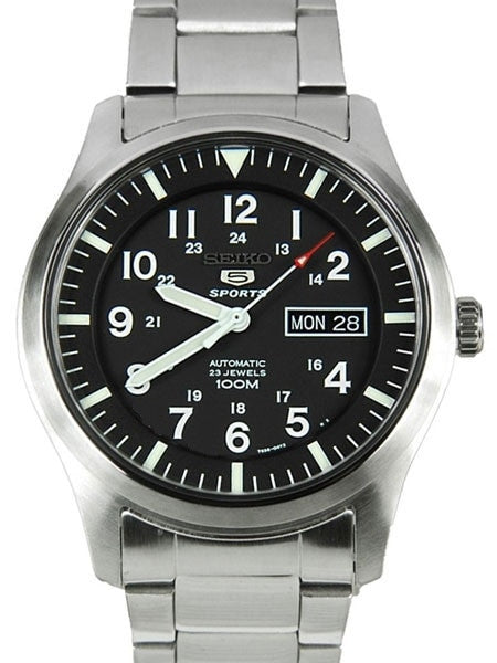 Seiko Military Black Dial Automatic Watch with 42mm Case, and SS Bracelet  #SNZG13K1