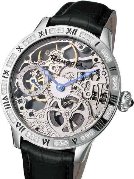 Limited Edition Rougois skeleton watch Steel with Crystals on the bezel #2270M-S-1S