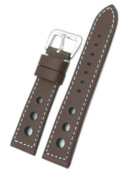 Racing Inspired, Three Hole Brown Leather Strap with Contrast Stitching #TBV3H-22780