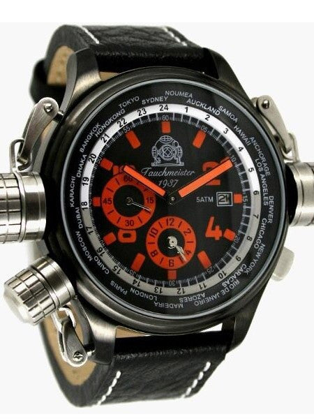 Scratch and Dent - Tauchmeister Worldtimer Watch with Alarm and Black Dial #T0195