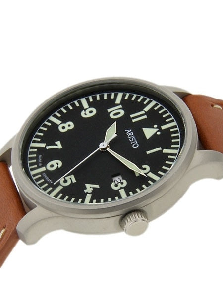 Aristo 3H84 Quartz Aviator Style Watch with Sandblasted Case