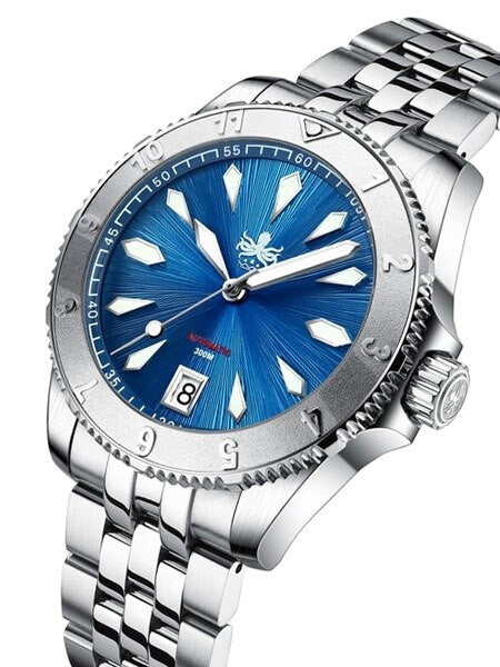 Scratch and Dent - PHOIBOS Blue Voyager 300-Meter Automatic Dive Watch with Double Dome AR Sapphire Crystal #PY026B