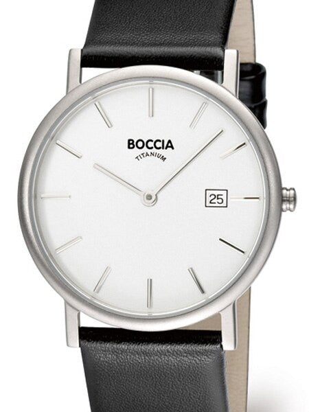 Boccia Thin Mens Silver Quartz Watch with 37mm Titanium Case and Leather Strap #3547-02