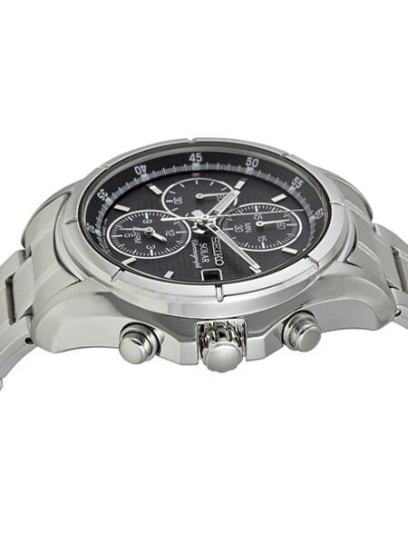 Seiko Core Series Black Dial, Solar Alarm Chronograph with Stopwatch #SSC001