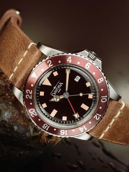 Davosa Vintage-Styled 100-Meter GMT Dual Time Watch with Black Dial #16250065