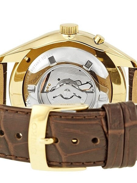Seiko Core Series Kinetic Watch with 42mm Goldtone Case and Leather Strap #SRN052