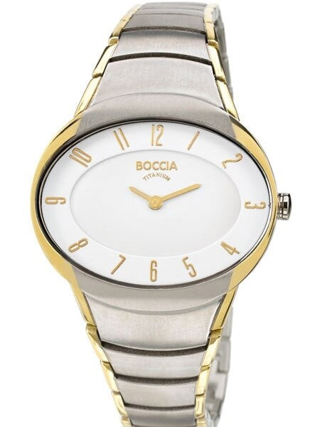 Boccia Ladies Quartz Watch with an Oval, Two-Tone Titanium Case and Matching Bracelet #3165-11