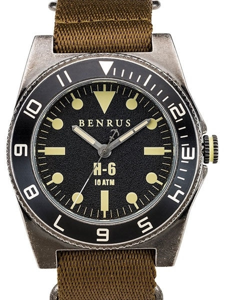 BENRUS 44mm Stainless Steel, Military-Inspired Quartz H6 Watch #BR012A