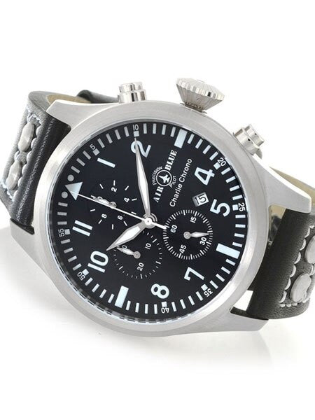 Air Blue Charlie Chronograph Pilot Watch with 44mm Case, Sapphire Crystal #CHARLIECHRONOSS