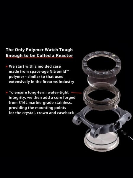 Reactor Gryphon Watch with Never Dark Illumination, Nitromid Polymer, Steel Core Case and Rubber Strap #73821