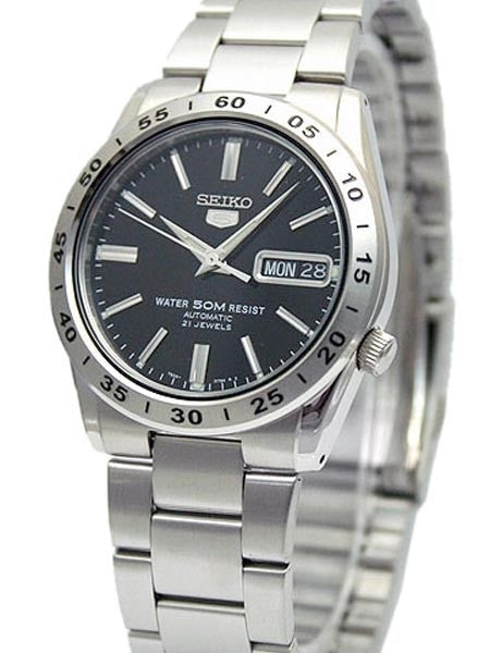 Seiko 5 Automatic Black Dial Watch with Stainless Steel Bracelet #SNKE01K1