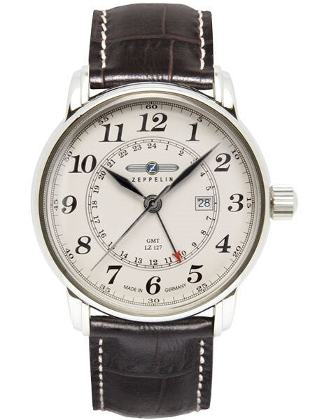 Graf Zeppelin Dual Time, GMT Watch with Red Tipped 24-hr Hand. #7642-5