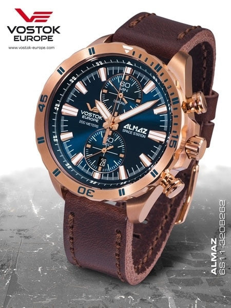 Vostok-Europe Almaz Two-Eye Quartz Chronograph with 60-Minute Stopwatch #320B262