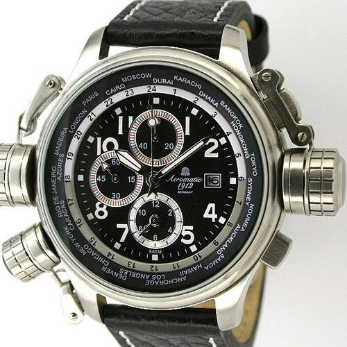 Aeromatic 1912 47mm Pilot Alarm Chronograph and World City Scale #A1328