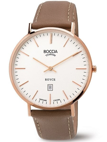 Boccia Mens Thin Quartz Watch with 42mm Rose Goldtone Titanium Case and a Sapphire Crystal #3589-04