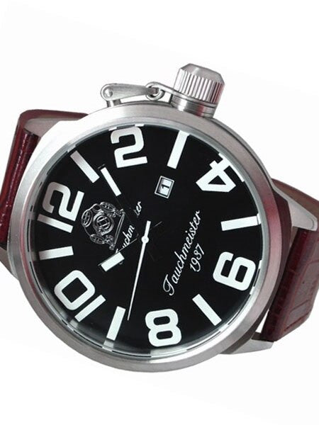 Tauchmeister XXL 58mm Black Dial Military Watch with Crown Protector #T0289