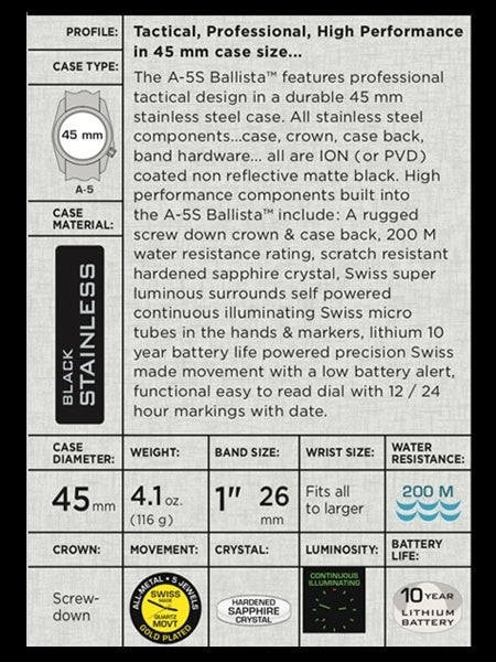 Bertucci A-5S Ballista Field Watch with Swiss Micro Tube Illumination #13552