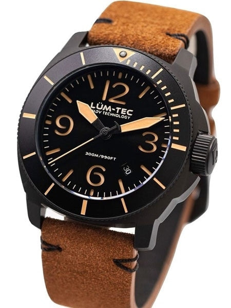 Lum-Tec 44mm Swiss Quartz PVD Dive Watch with AR Sapphire Crystal, Luminous Bezel #M87