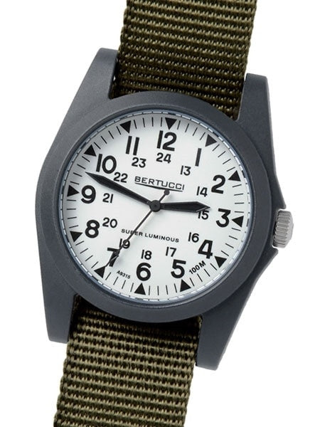 Bertucci A-3P Sportsman Vintage Field Watch with a 42mm Black Case, Luminous Dial - 13356