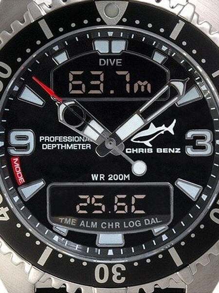 Chris Benz Professional Depthmeter Dive Watch with Chronograph and Alarm #CB-D200-S-KBS