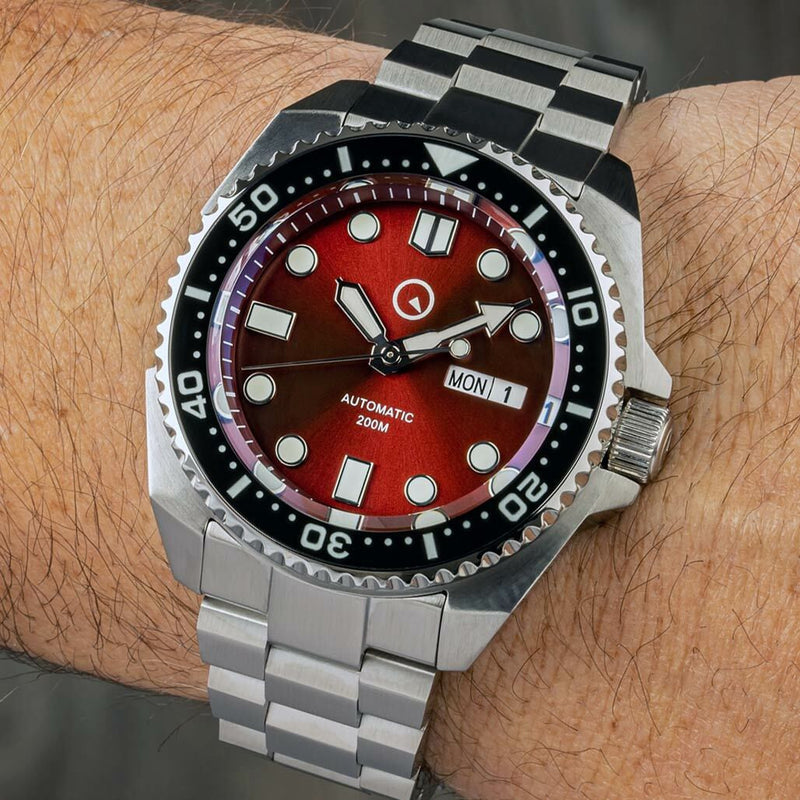 Islander Red Automatic Dive Watch with AR Double-Dome Sapphire Crystal, and Luminous Ceramic Bezel Insert #ISL-66