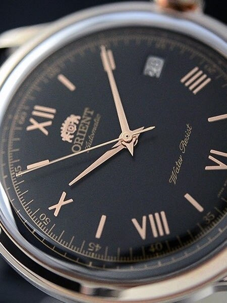 Orient Rose Goldtone Bambino Automatic Dress Watch with Black Dial, Roman Numerals #ER24008B