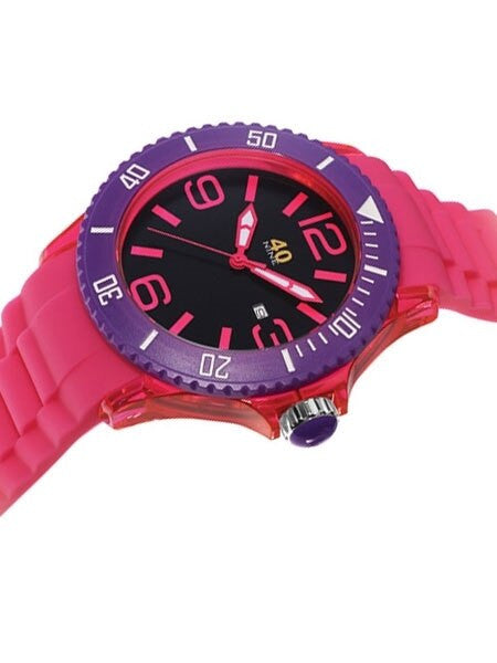 40Nine Clear Pink Plastic 46mm Case with Pink Silicone Rubber Strap #40NINE02-PINK