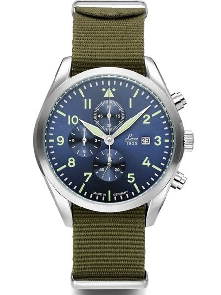 Laco 42mm Atlanta Blue Dial Chronograph Watch with 12-hour Totalizer #861919