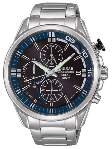 Pulsar Solar Quartz Chronograph Watch with Stopwatch and 24-Hour Sub-Dial #PZ6021