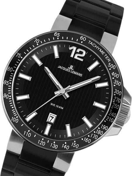 Jacques Lemans Milano 42MM Quartz Watch with a Black Dial and Tachymeter Bezel #1-1695A