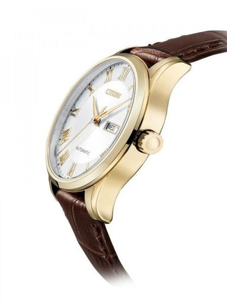 Citizen Automatic White Dial Watch with Brown Leather Strap #NH8363-14A