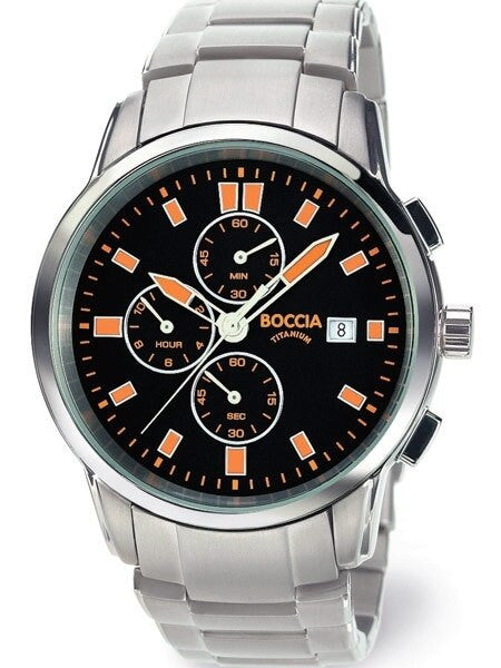 Boccia Mens Quartz Chronograph Watch with 12-Hour Totalizer and 41mm Titanium Case #3763-03
