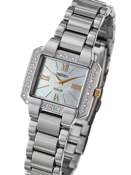 Seiko Women's Solar Dress Watch with 22 White Diamonds, Mother of Pearl Dial #SUP239