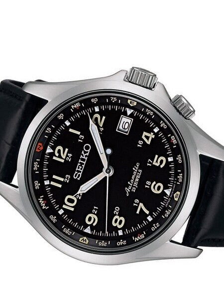 Seiko Black Dial Automatic Field Watch with 40mm Case, and Compass Bezel  #SARG007