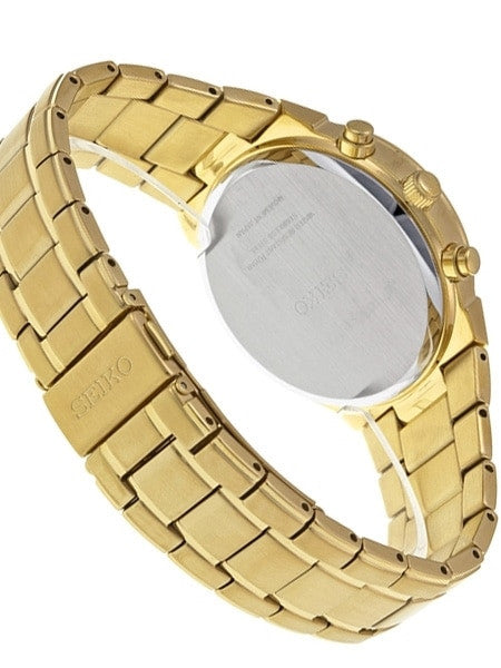 Seiko Goldtone Solar Chronograph with 60-Minute Stopwatch and 24-Hour Sub-Dial #SSC320