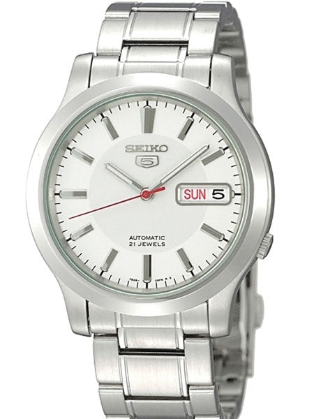 Seiko 5 Automatic White Dial Watch with Stainless Steel Bracelet #SNK789