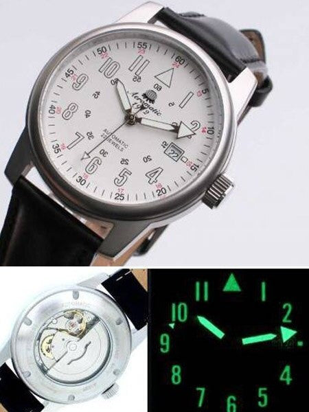 Aeromatic 1912 Automatic Aviator Watch with Black Strap #A1027 White