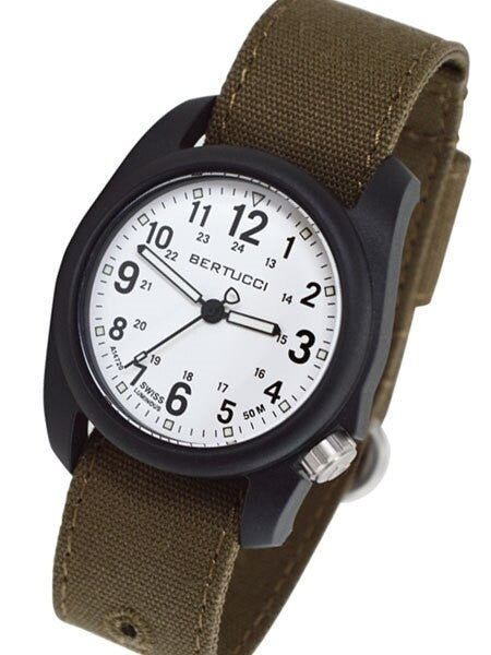Bertucci DX3 Canvas Polycarbonate Unibody Watch, Bark Comfort Band, White Dial - 11089