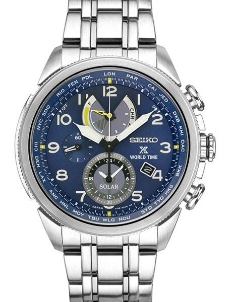 Seiko Solar World Timer, Chronograph, Alarm with Sapphire Crystal #SSC507