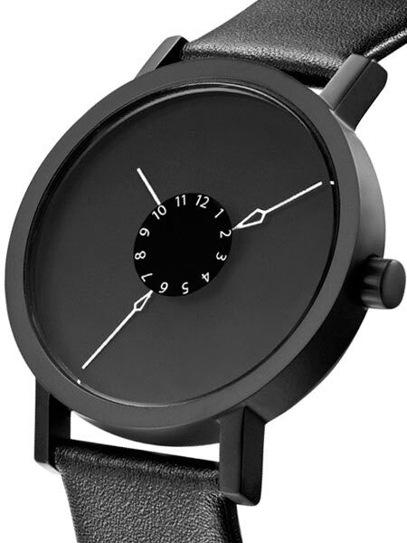 Projects 40mm Black Nadir Quartz Watch with Matching Leather Strap #7265