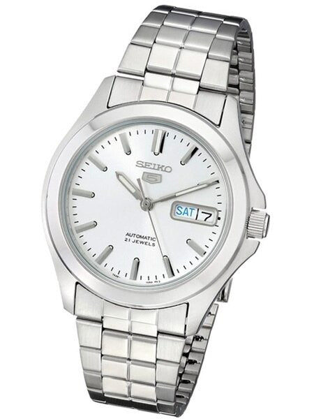 Seiko 5 Automatic Silver-White Dial Watch with Stainless Steel Bracelet #SNKK87