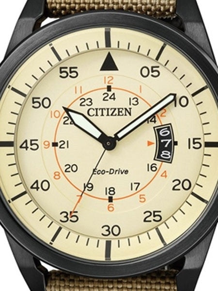 Citizen Eco-Drive Dial Pilot Watch with Black PVD Case and Tan Strap #AW1365-19P