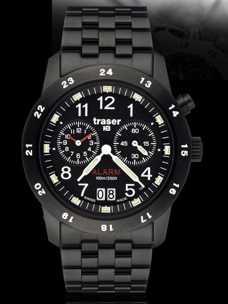 Traser Big Date Alarm Watch with Black PVD Case #T4004.359.34.01