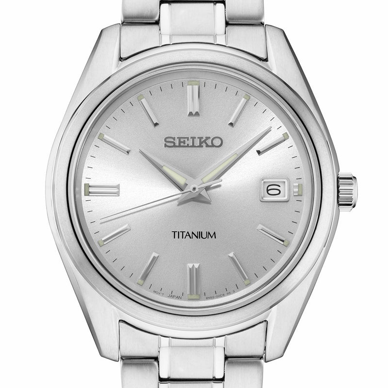 Seiko 40mm Titanium Quartz Watch with Sapphire Crystal and Titanium Bracelet SUR369