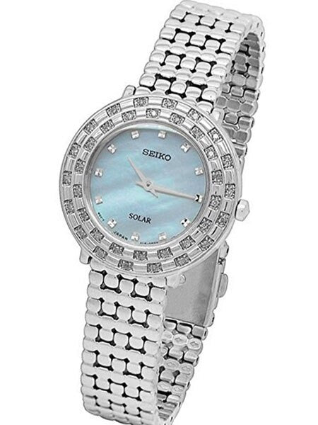 Seiko Tressia Solar Dress Watch with with 36 Diamonds, Mother of Pearl Dial #SUP373