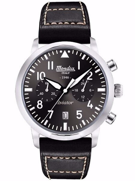 Mondia Quartz Chronograph Watch with Stopwatch, 24-Hour Sub-Dial #MI-781-SS-03BK-CP