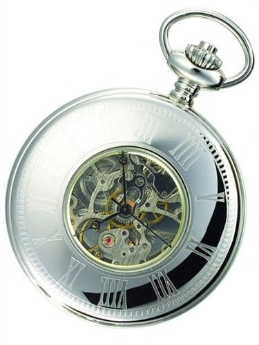 Charles-Hubert Mechanical Silver Tone Pocket Watch with Observation Window Lid #3565
