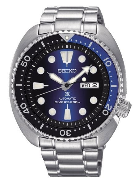 Seiko Turtle Prospex Automatic Dive Watch with Radiant Blue Dial and Stainless Steel Bracelet #SRPC25J1